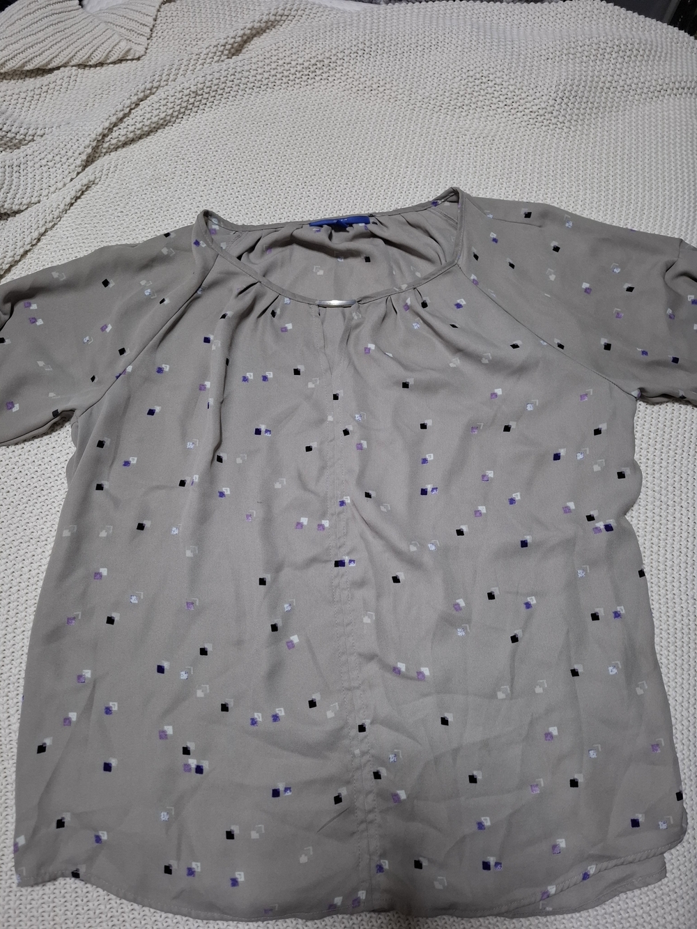 Apt. 9 Light Gray Printed Short Sleeve Blouse